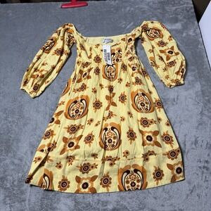 Urban Outfitters NWT Catarina‎ Linen Off The Shoulder Mini Dress Sz XS Floral